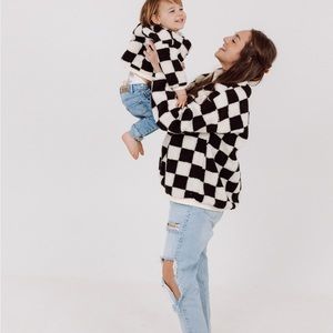 Mommy and me matching checkerboard sweatshirts